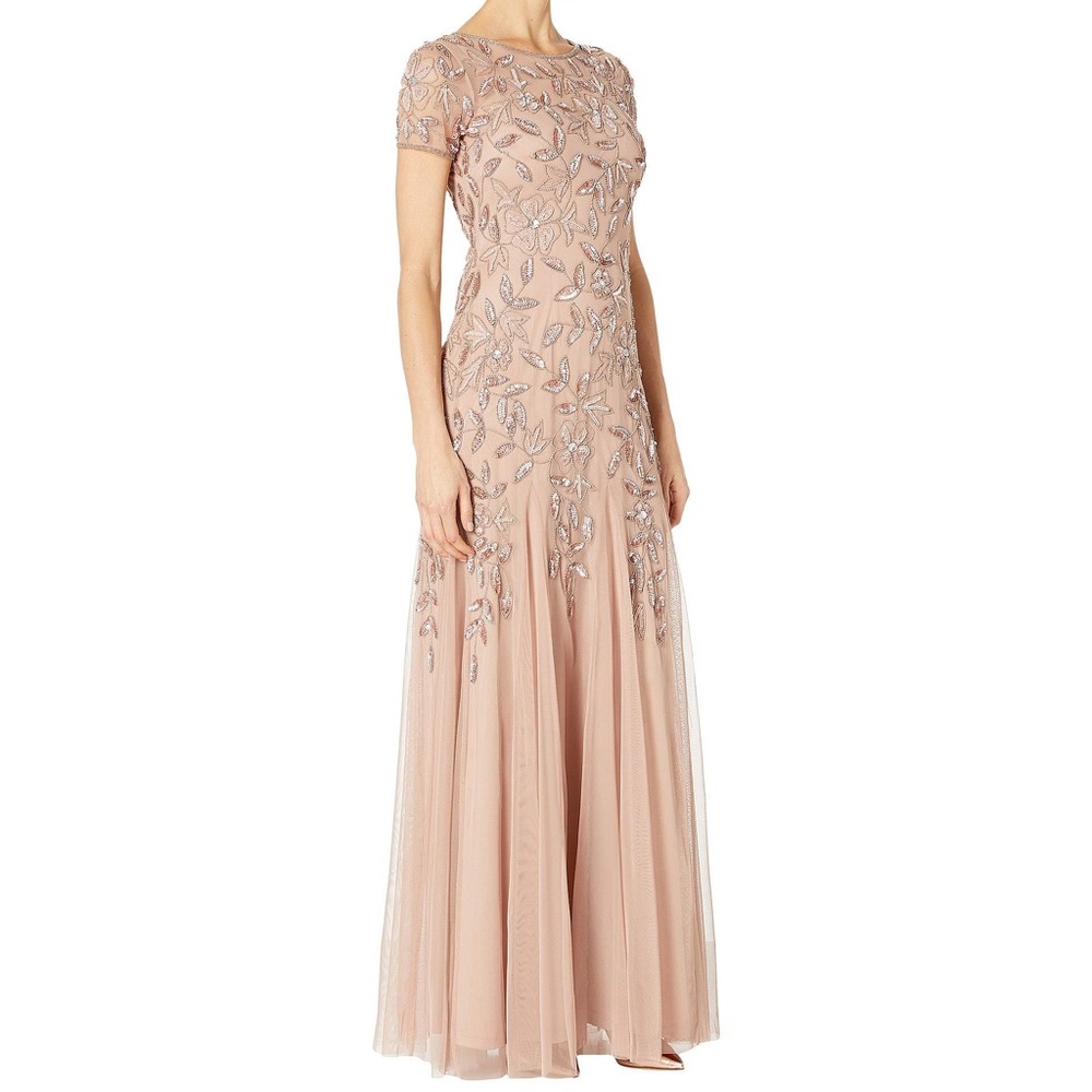 Adrianna Papell Rose Gold Godet Gown